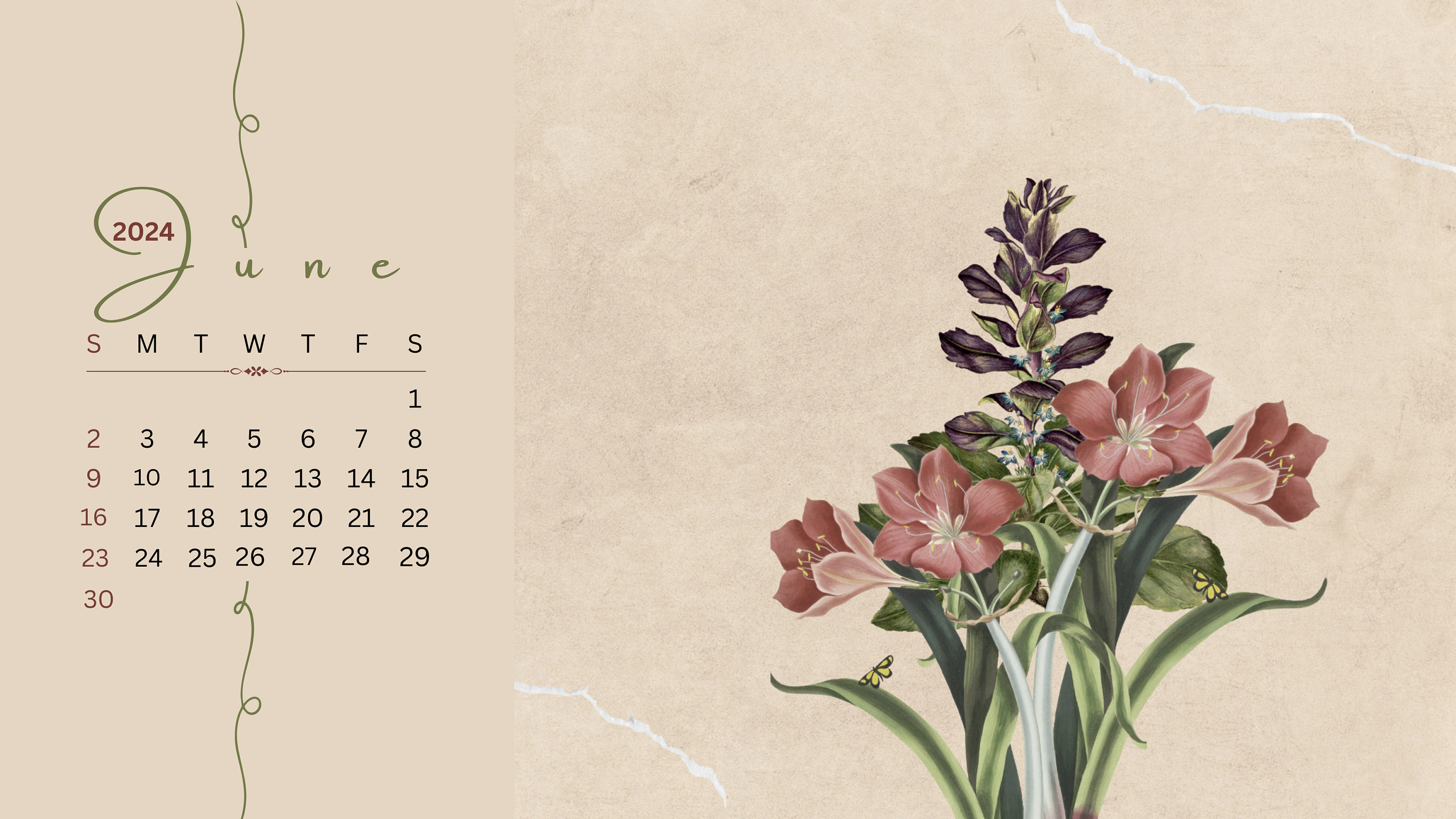 2024 Wallpaper Organizer Floral Patterned Desktop Desktop Calendar