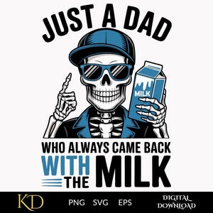 Retro Dad Skeleton Just A Dad Who Always Came Back With The Milk Png Svg, Unique Gift For Dad, Funny Dad Gift For Fathers Day, Shirt For Dad