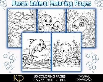 Ocean Animal Coloring Pages Printable Marine Life Coloring Book For Kids And Adults Easy Sea Creatures Coloring PDF Instant Download