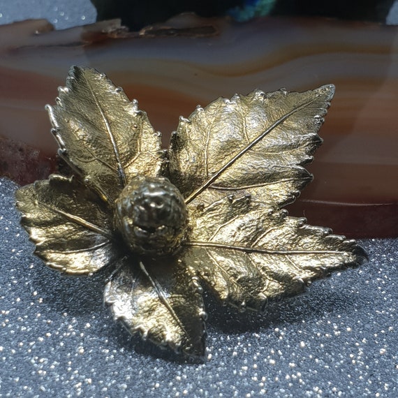 real gold-plated rose branch stunning Flora Danica style bold amazing detail Striking gold-plated rose flower brooch with three leaves