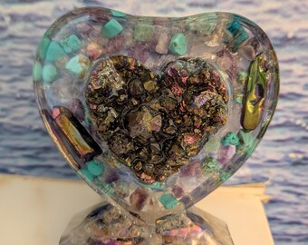Resin and Crystal Heart Art Piece