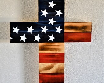 American Flag Wooden Cross
