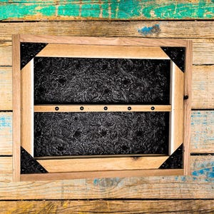 Belt Buckle Display Case - Tooled Faux Leather Background