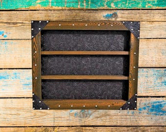 Belt Buckle Display Case - Tooled Faux Leather Background