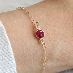 Elegant July Birthstone Ruby Bracelet: Dainty Gold-Filled Jewelry with Red Gemstone
