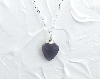 Iolite Pendant, Blue Iolite Necklace, Water Sapphire, Iolite Crystal Necklace, Jewelry, Silver, Gold, Rose Gold,
