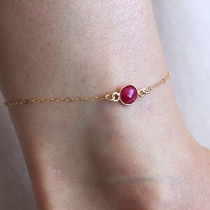 Ruby Gemstone Anklet, Natural Birthstone, 14k Gold Filled Custom Chain