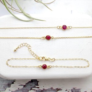 Ruby Gemstone Bracelet, 14k Gold Filled, Natural Birthstone, Custom Jewelry Gift