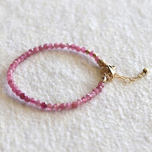 Dainty Pink Tourmaline Birthstone Bracelet - Gold Filled & Sterling Silver Crystal Gemstone Jewelry