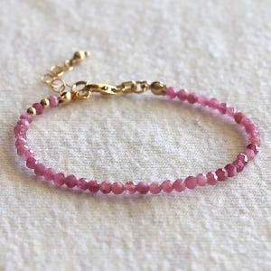 Pink Tourmaline Beaded Bracelet, Natural Rose Gemstone Anklet  14k Gold Filled & Sterling Silver