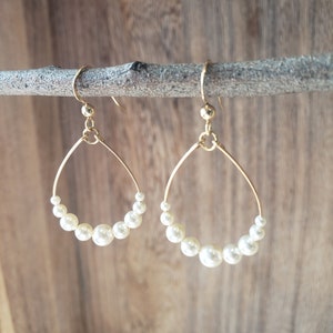 Swarovski Pearl hoop earrings, swarovski pearl teardrop bridal earrings, boho wedding earrings, bridal earrings, minimalist wedding earrings