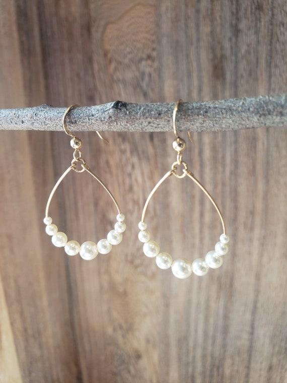 Swarovski Pearl Hoop Earrings, Swarovski Pearl Teardrop Bridal