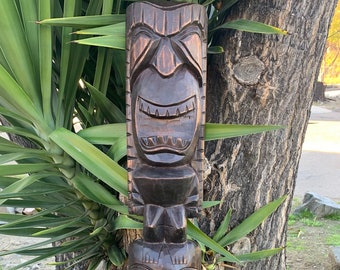 Lono and Kanaloa Hawaiian Tiki Wood Carving Bar Patio Decor 39"x 6"