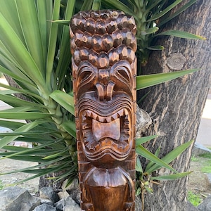 Ku Hawaiian Tiki God Wood Carving Bar Patio Decor 39"x 7.5"