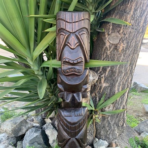 Ku and Kane Hawaiian Tiki Wood Carving Bar Patio Decor 39"x 6"