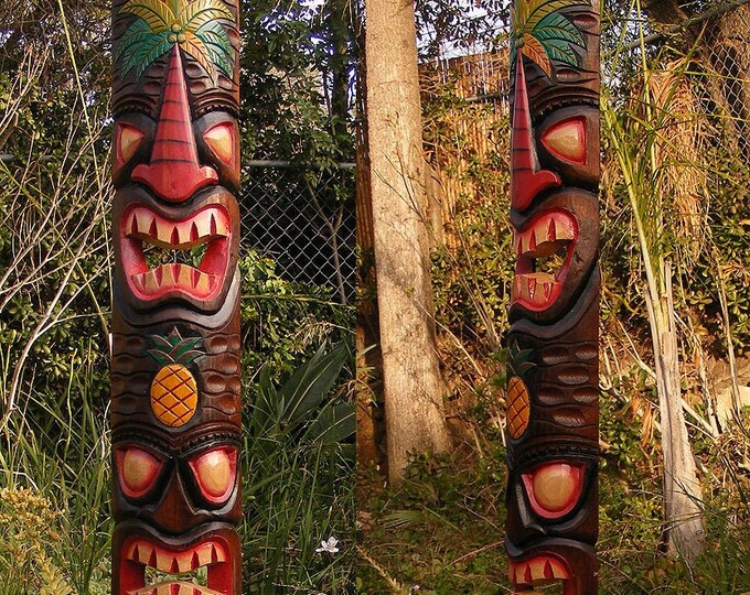 Palm Tree Pineapple Hono Wooden Masks Hand Carved 39