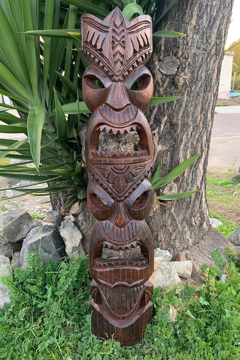 Hawaiian Style Tiki Totem Wooden Mask Hand Carved Tropical - Etsy