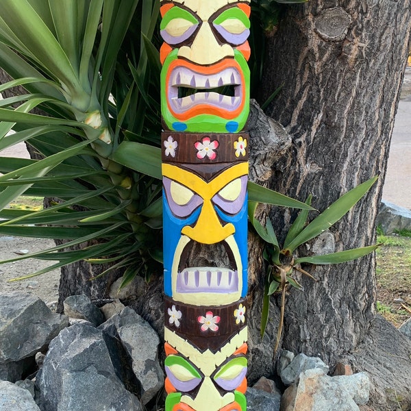 Tiki Totem Wood Mask Tropical Bar Patio Decor  39"x 6"in