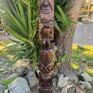 Lono and Kanaloa Hawaiian Tiki Wood Carving Bar Patio Decor 5ft x 7in