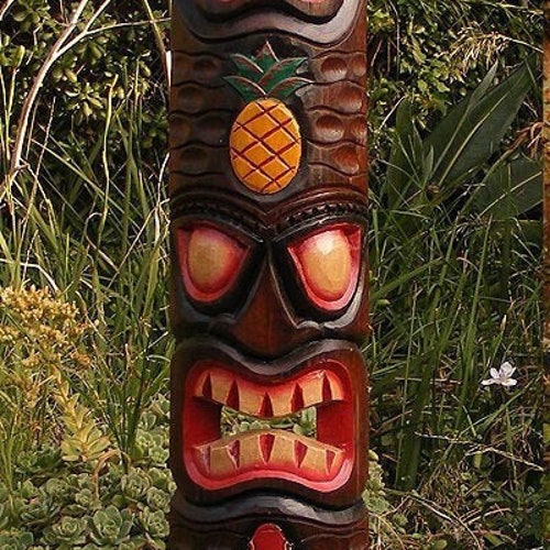 Tiki Face Tree Pineapple Hono Wood Mask Tropical -
