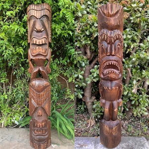 Ku and Kane and Ku set of Hawaiian Tiki Wood Carving Bar Patio Decor 39"x 6"