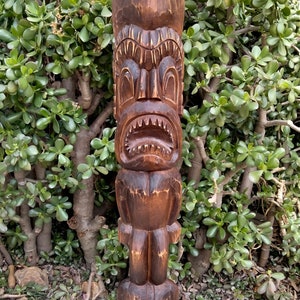 Ku Hawaiian Tiki God Wood Carving Bar Patio Decor 39"x 6"