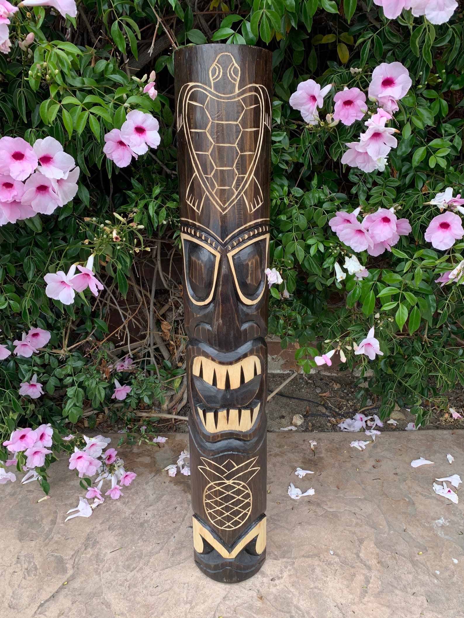 Hand Carved Polynesian Tiki Totem Pole 39x 6in Etsy