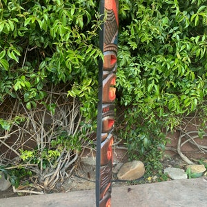 2 Set of Tiki Totem Masks 3 Face Hand Carved Tropical Bar Patio Decor 39x 6in image 4