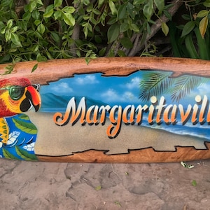 Tropical Parrot Drinking a Margarita Surfboard Wall Plaque  39"x 10"