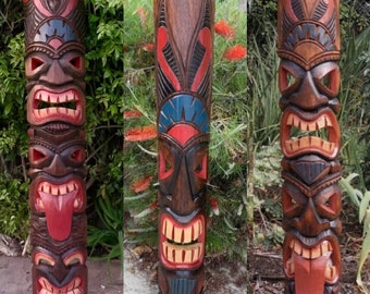 Tiki Totem Wood 3 Face Mask Tropical Patio Bar Decor 60x - Etsy