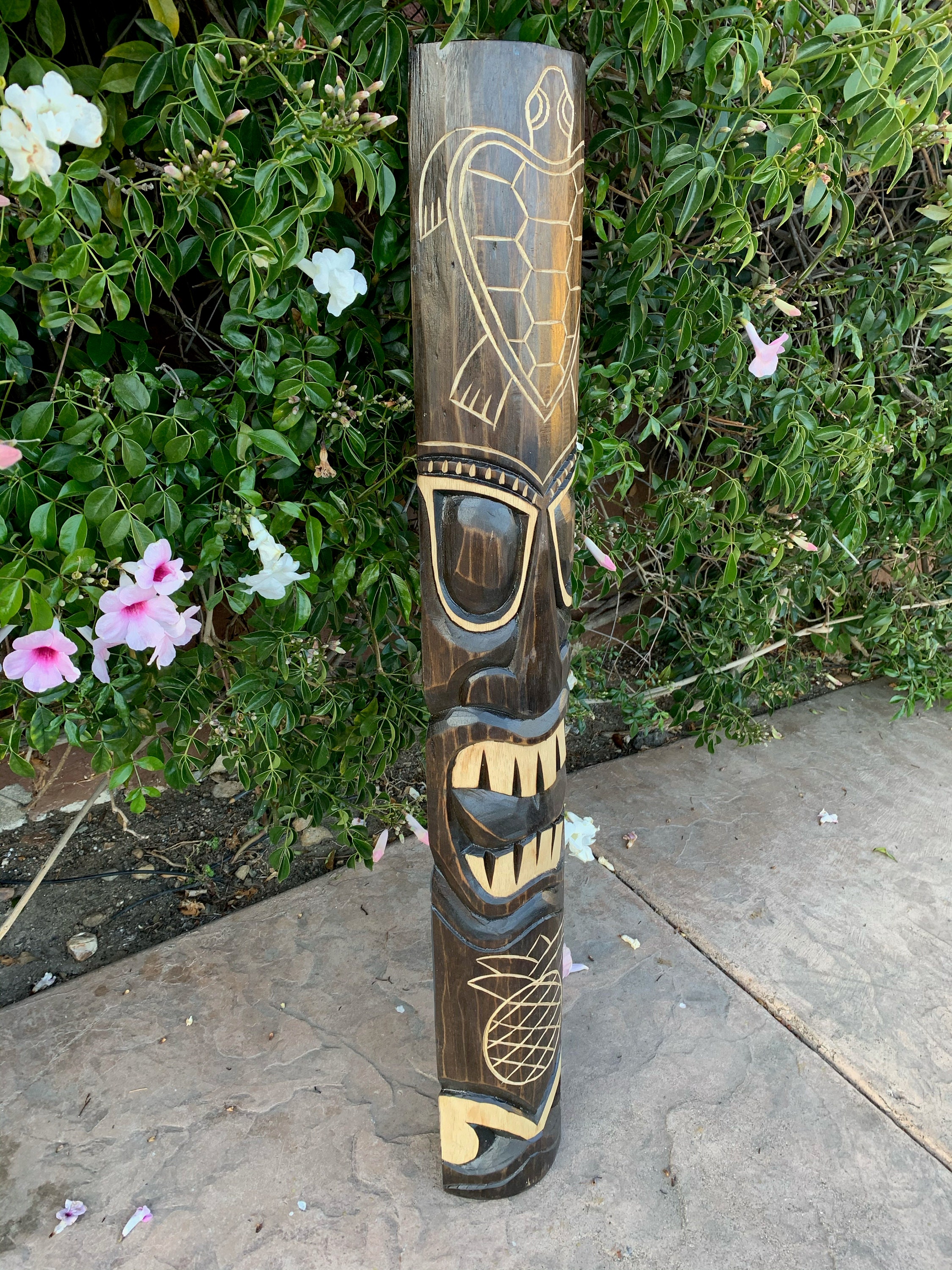 Hand Carved Polynesian Tiki Totem Pole 39x 6in Etsy