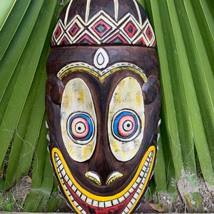 Trader Sam’s Grotto Hand Carved Wooden Tiki Mask Red 16"x 8"