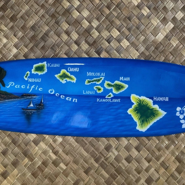 Îles hawaïennes Airbrushed Mango Wood Planche de surf Plaque murale Tiki bar Décor 39 »