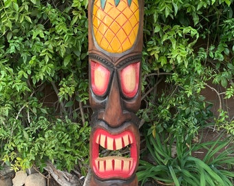 Hand Carved Polynesian Tiki Totem Pole  39"x 6"in