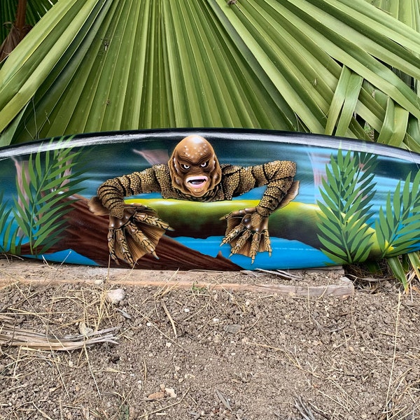 Creature From the Black Lagoon Decorative Surfboard Wall Plaque Mango Wood 39"x10"