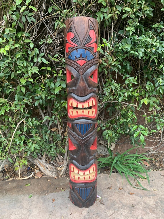 Tiki Totem Tahitian Wood Mask Tropical Bar Patio Decor | Etsy