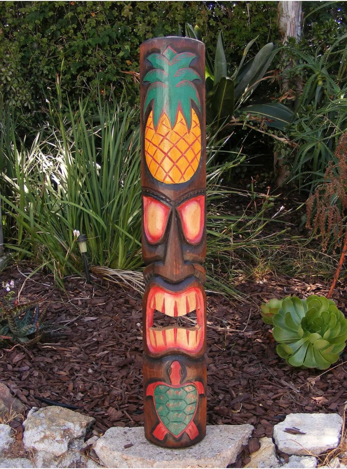 Hand Carved Polynesian Tiki Totem Pole 39x 6in Etsy