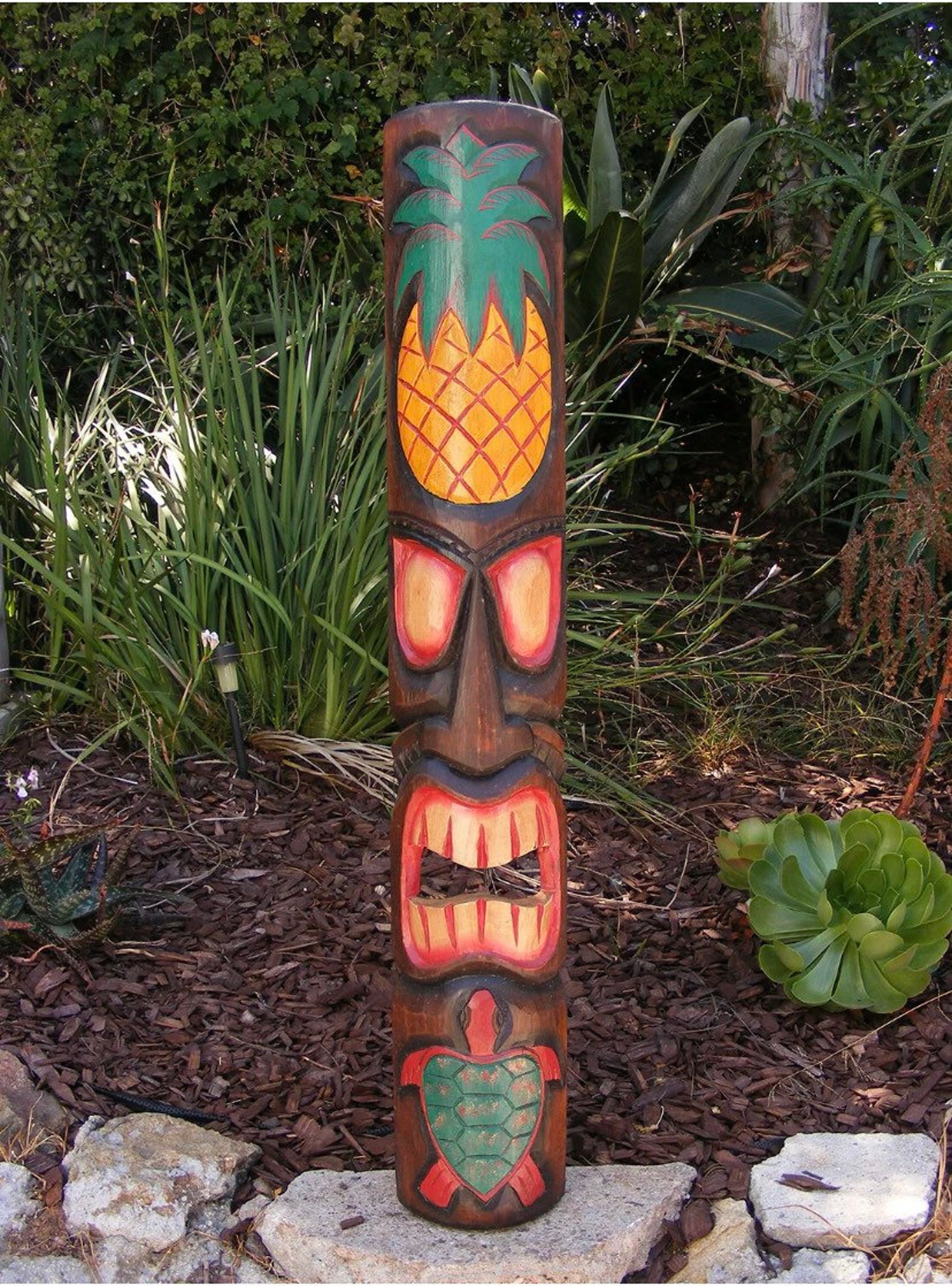 Hand Carved Polynesian Tiki Totem Pole 39x 6in Etsy