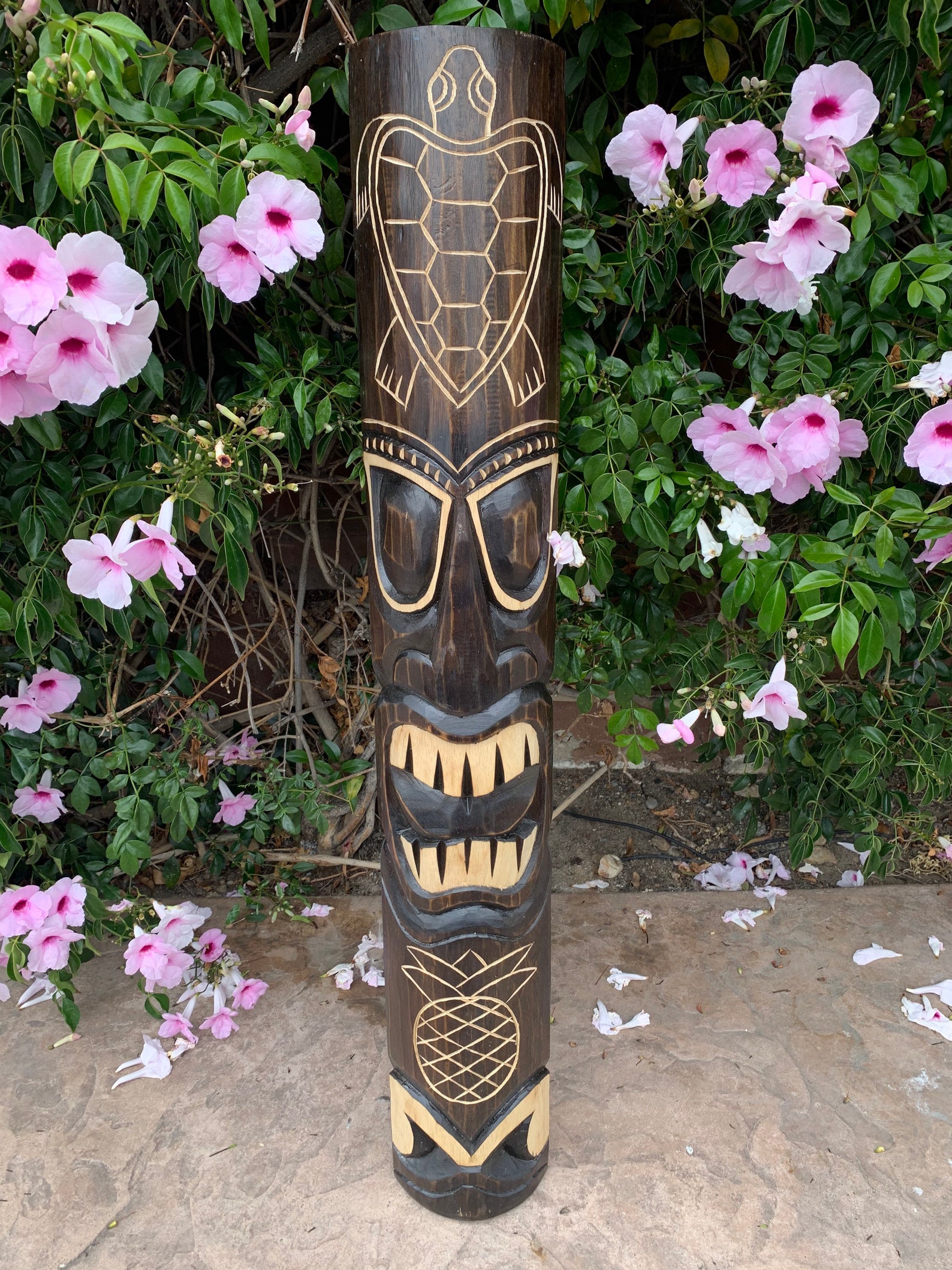 Hand Carved Polynesian Tiki Totem Pole 39x 6in Etsy