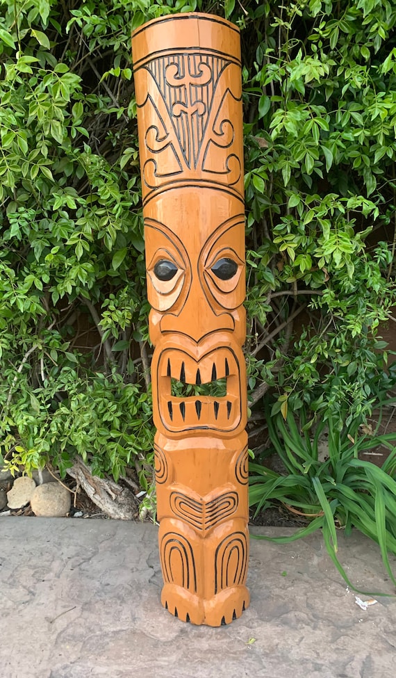 Hand Carved Polynesian Tiki Totem Pole Tropical Patio Bar Etsy