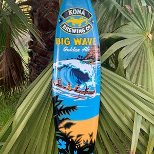 Kona Brewing Big Wave Hawaii Airbrushed  Surfboard Wall Plaque Liquid Aloha 39"x 10”