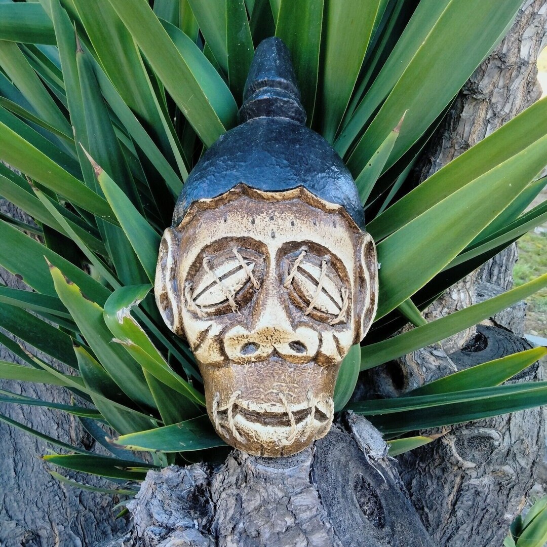 Shrunken Head Voodoo Wooden Wall Plaque Tropical Tiki Decor 12x 6.5 Etsy