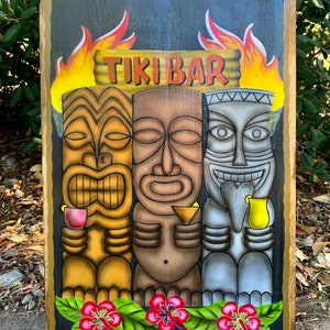 Tiki Bar Sign Vintage Style  Tropical Pallet Wood Sign  16"x 23"