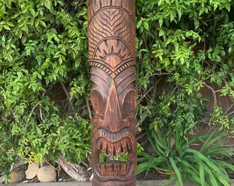 Máscara de madera Tiki Totem estilo hawaiano tallada a mano 39 "x 6" in
