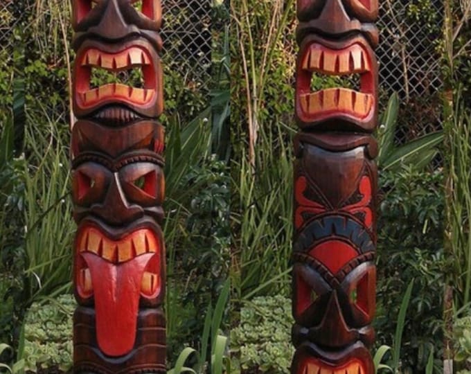 5 Foot Set of Hand Carved Wooden Tiki Totem Masks Tropical Bar - Etsy