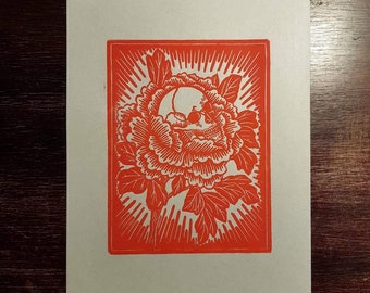 Skull and peony, red