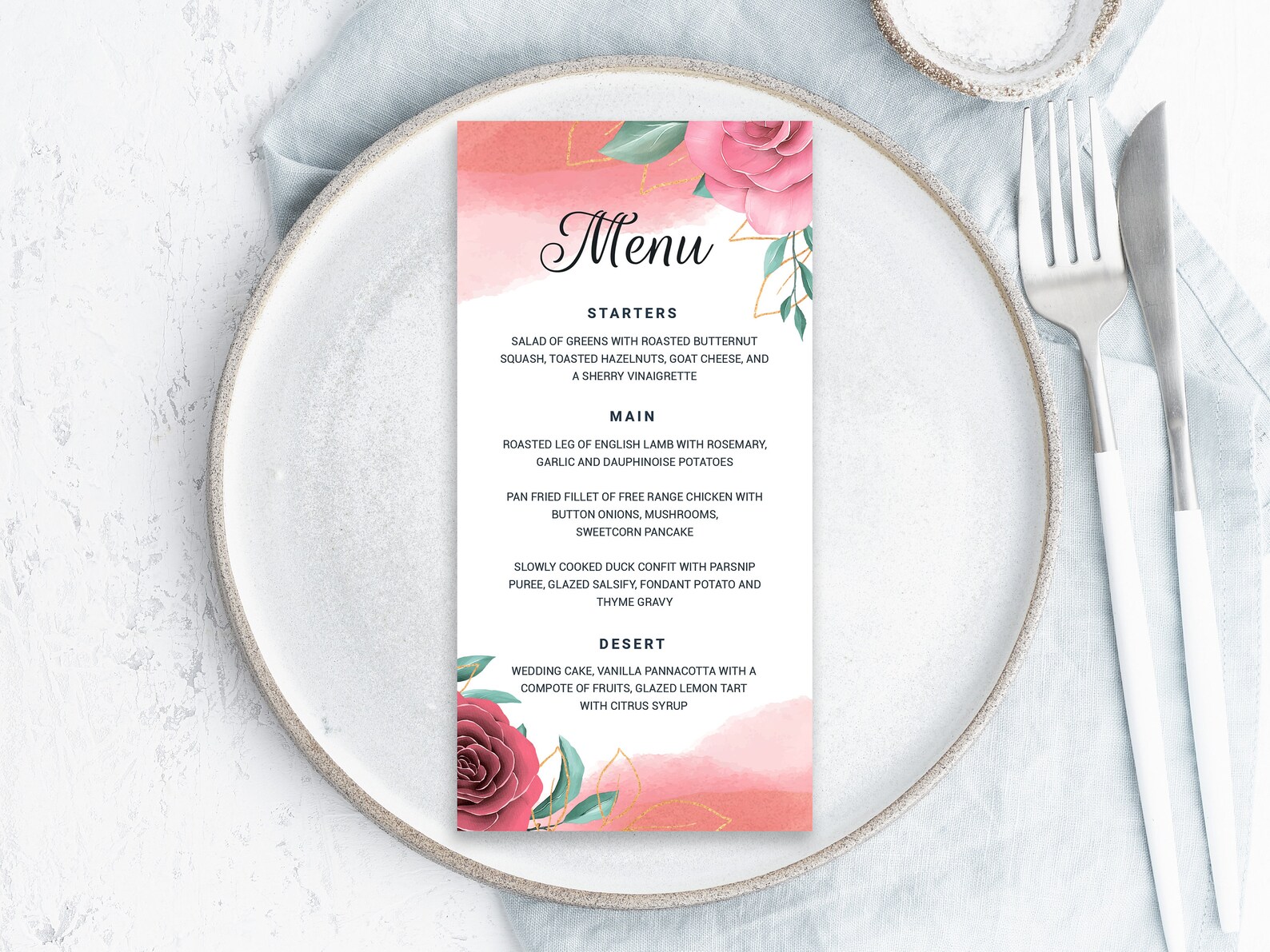 Rose Wedding Menu Floral Editable Brunch Dinner Printable Etsy