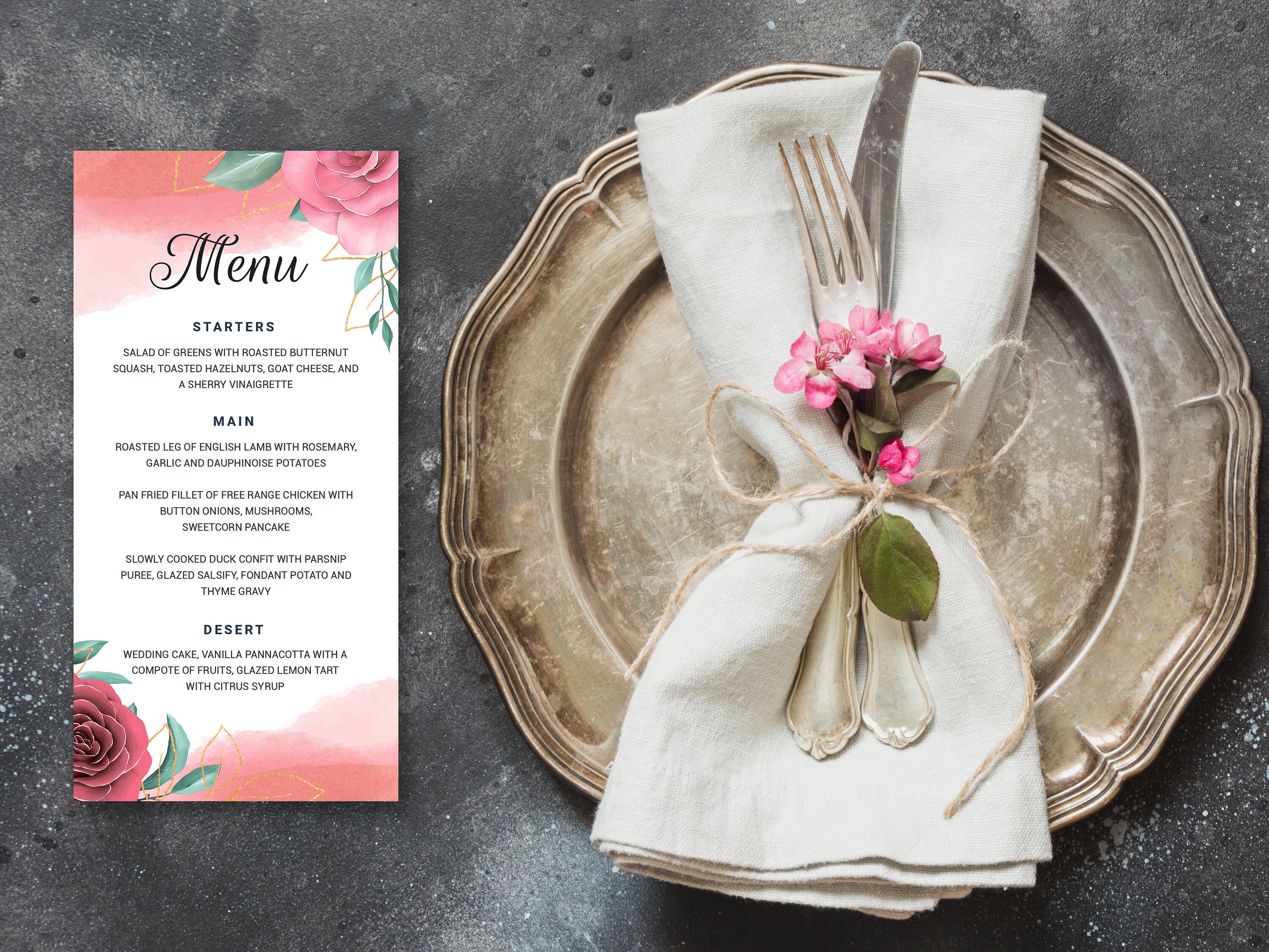 Rose Wedding Menu Floral Editable Brunch Dinner Printable Etsy