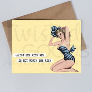 S * x con hombres no vale la pena arriesgarse 50's Mid Century Retro Pareja casada Ama de casa Aniversario Cumpleaños Divertido Snarky Tarjeta de felicitación