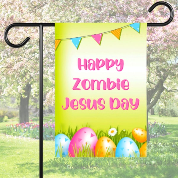 Happy Zombie Jesus Day Easter Yard Flag Easter Atheist Agnostic House Lawn Banner Spring Garden Sign Funny Anti Outdoor Decor Seasonal Gift